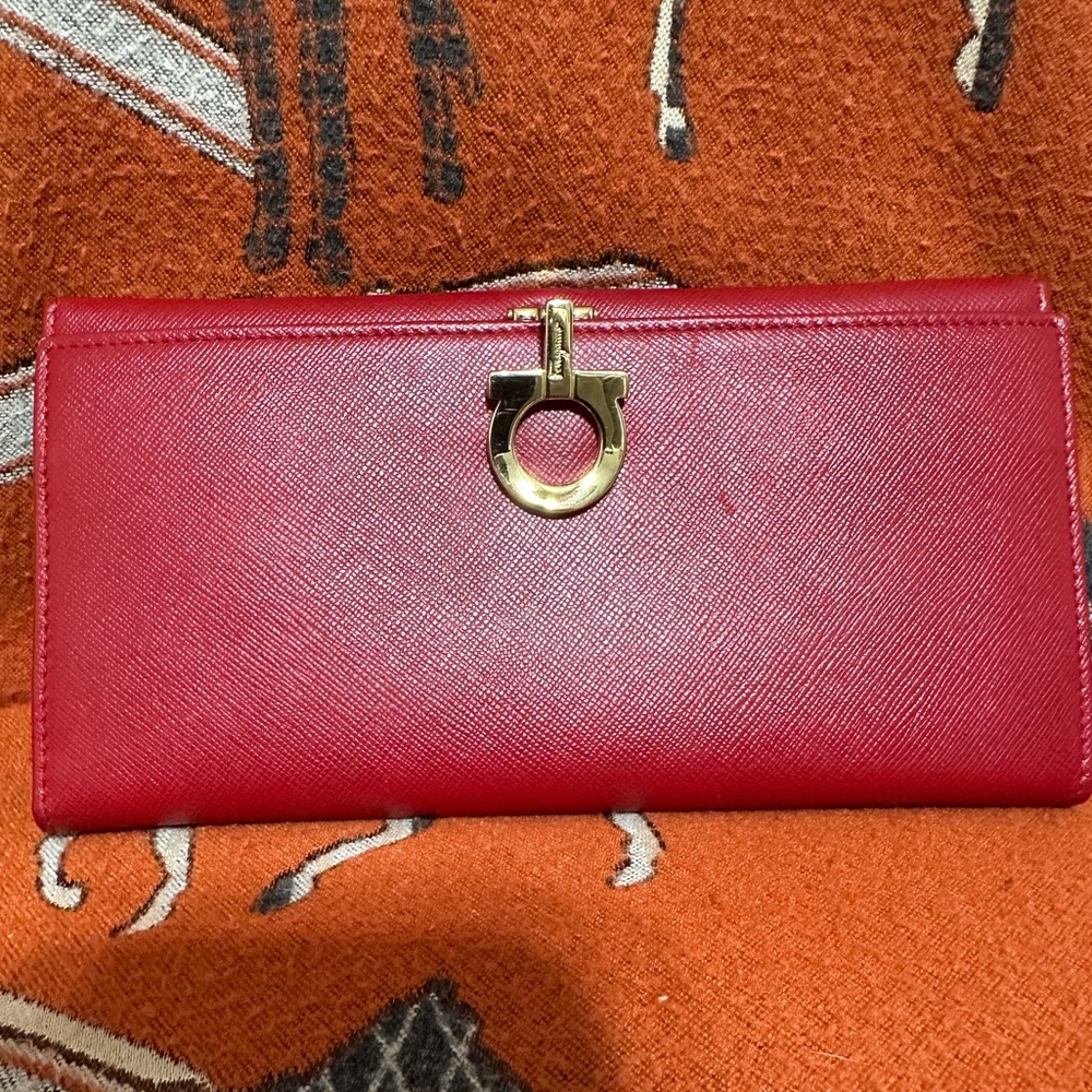 Salvatore Ferragamo Red Wallet with Gold Accent